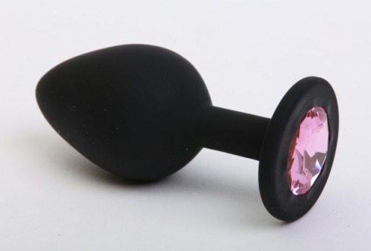 Чёрная силиконовая пробка с розовым стразом - 7,1 см. - 4sexdreaM - купить с доставкой в Тюмени