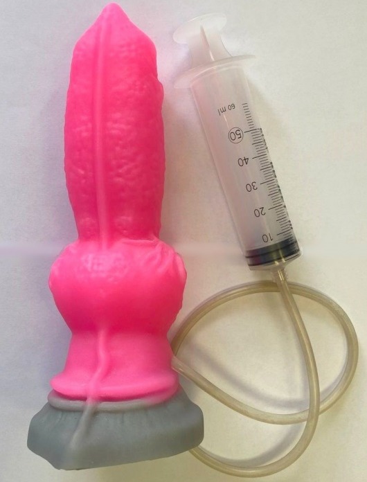 Розовый фаллоимитатор собаки  Акита  с эякуляцией - 25 см. - Erasexa - купить с доставкой в Тюмени