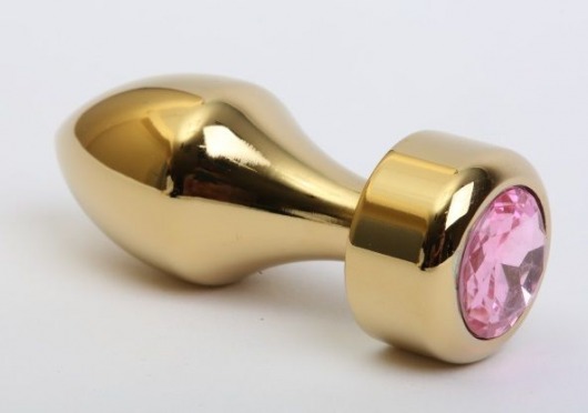 Золотистая анальная пробка с широким основанием и розовым кристаллом - 7,8 см. - 4sexdreaM - купить с доставкой в Тюмени
