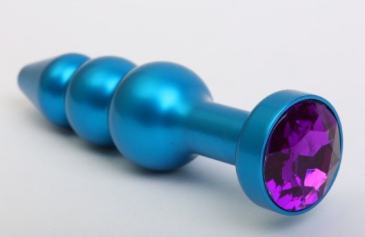 Синяя фигурная анальная пробка с фиолетовым кристаллом - 11,2 см. - 4sexdreaM - купить с доставкой в Тюмени