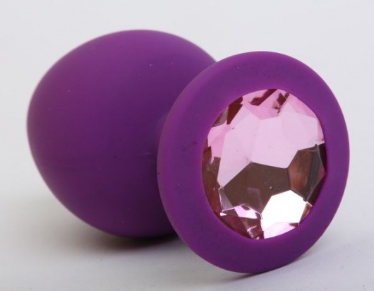 Фиолетовая силиконовая пробка с розовым стразом - 8,2 см. - 4sexdreaM - купить с доставкой в Тюмени