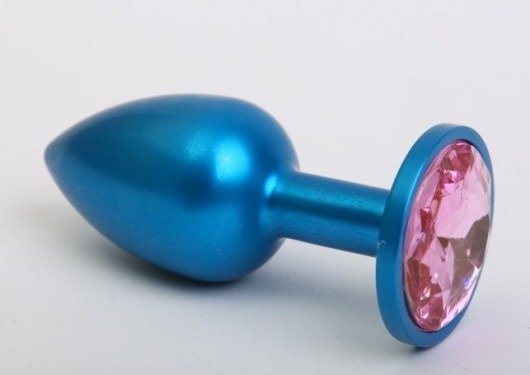 Синяя анальная пробка с розовым кристаллом - 8,2 см. - 4sexdreaM - купить с доставкой в Тюмени
