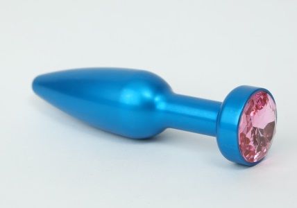 Большая синяя анальная пробка с розовым стразом - 11,2 см. - 4sexdreaM - купить с доставкой в Тюмени