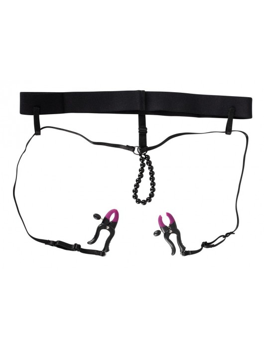 Трусики с зажимами для половых губ и бусинками для массажа промежности - Orion - купить с доставкой в Тюмени