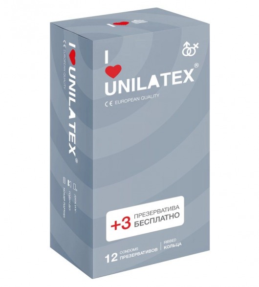 Презервативы с рёбрами Unilatex Ribbed - 12 шт. + 3 шт. в подарок - Unilatex - купить с доставкой в Тюмени
