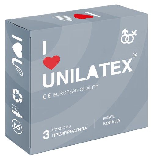 Презервативы с рёбрами Unilatex Ribbed - 3 шт. - Unilatex - купить с доставкой в Тюмени