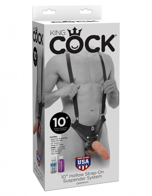 Страпон-система с телесной насадкой 10  Hollow Strap-On Suspender System - 25 см. - Pipedream - купить с доставкой в Тюмени