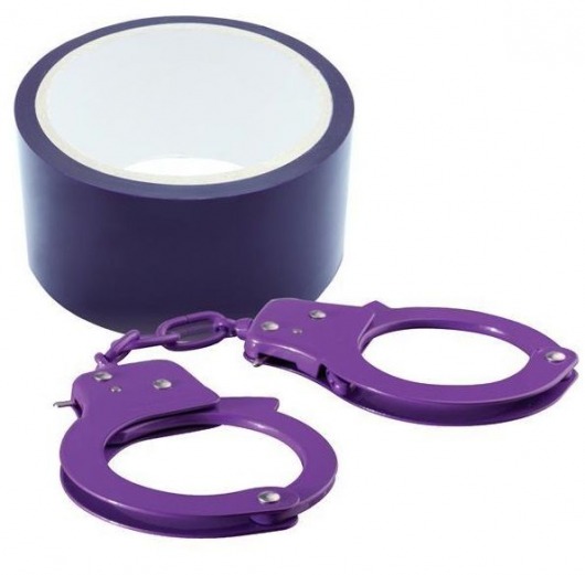 Набор для фиксации BONDX METAL CUFFS AND RIBBON: фиолетовые наручники из листового материала и липкая лента - Dream Toys - купить с доставкой в Тюмени