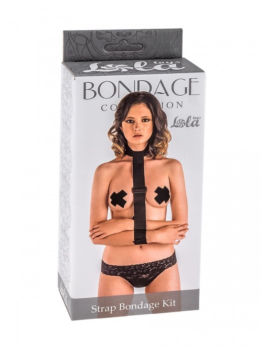 Ошейник с длинной лентой и наручниками Strap Bondage Kit One Size - Lola Games - купить с доставкой в Тюмени