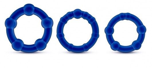 Набор из 3 синих эрекционных колец Stay Hard Beaded Cockrings - Blush Novelties - в Тюмени купить с доставкой