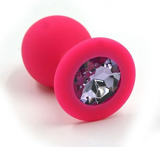 Розовая силиконовая анальная пробка с светло-фиолетовым кристаллом - 7 см. - Kanikule - купить с доставкой в Тюмени