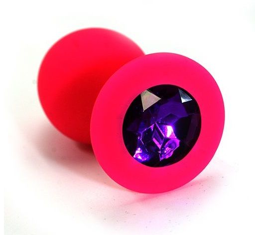 Розовая силиконовая анальная пробка с темно-фиолетовым кристаллом - 7 см. - Kanikule - купить с доставкой в Тюмени