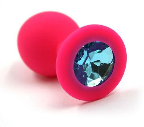Розовая силиконовая анальная пробка с голубым кристаллом - 7 см. - Kanikule - купить с доставкой в Тюмени
