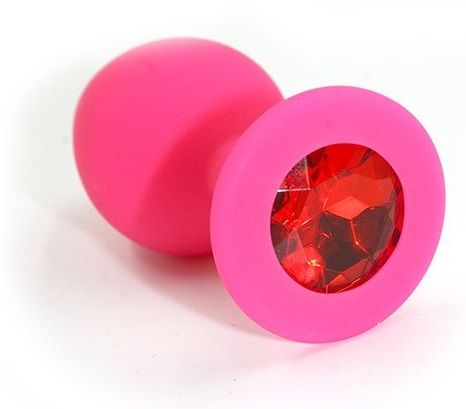Розовая силиконовая анальная пробка с красным кристаллом - 7 см. - Kanikule - купить с доставкой в Тюмени