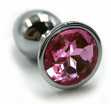 Серебристая алюминиевая анальная пробка с светло-розовым кристаллом - 6 см. - Kanikule - купить с доставкой в Тюмени