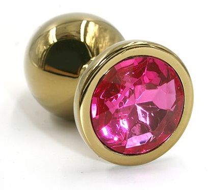 Золотистая алюминиевая анальная пробка с ярко-розовым кристаллом - 6 см. - Kanikule - купить с доставкой в Тюмени