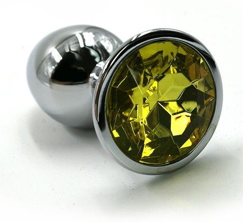 Серебристая алюминиевая анальная пробка с желтым кристаллом - 6 см. - Kanikule - купить с доставкой в Тюмени