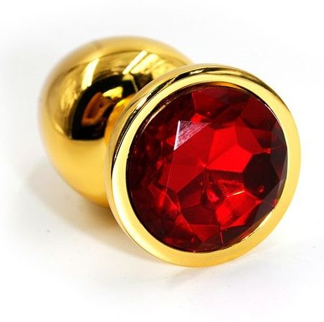 Золотистая алюминиевая анальная пробка с красным кристаллом - 6 см. - Kanikule - купить с доставкой в Тюмени