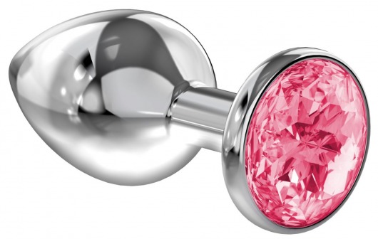 Большая серебристая анальная пробка Diamond Pink Sparkle Large с розовым кристаллом - 8 см. - Lola Games - купить с доставкой в Тюмени