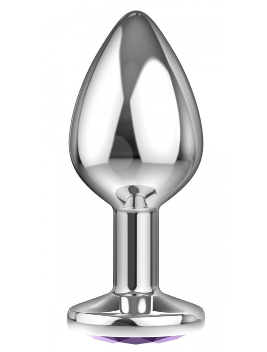 Малая серебристая анальная пробка Diamond Purple Sparkle Small с фиолетовым кристаллом - 7 см. - Lola Games - купить с доставкой в Тюмени