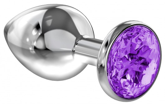 Малая серебристая анальная пробка Diamond Purple Sparkle Small с фиолетовым кристаллом - 7 см. - Lola Games - купить с доставкой в Тюмени