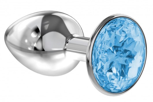 Малая серебристая анальная пробка Diamond Light blue Sparkle Small с голубым кристаллом - 7 см. - Lola Games - купить с доставкой в Тюмени