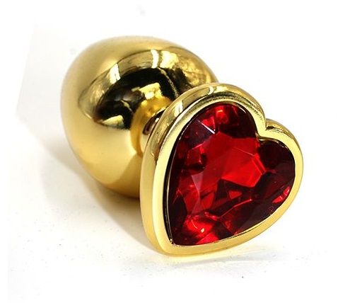 Золотистая алюминиевая анальная пробка с красным кристаллом-сердцем - 8,4 см. - Kanikule - купить с доставкой в Тюмени