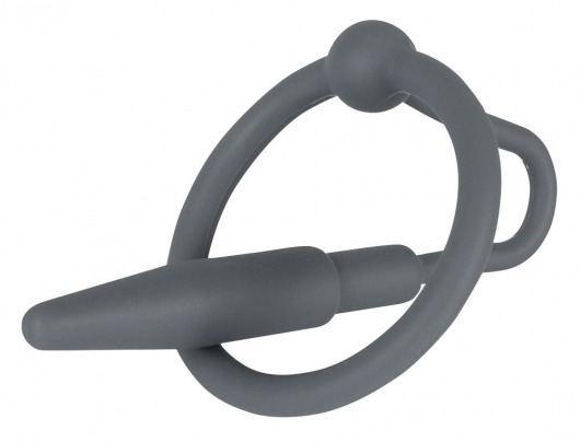 Серый уретральный плаг с силиконовым кольцом под головку Penis Plug - Orion - купить с доставкой в Тюмени