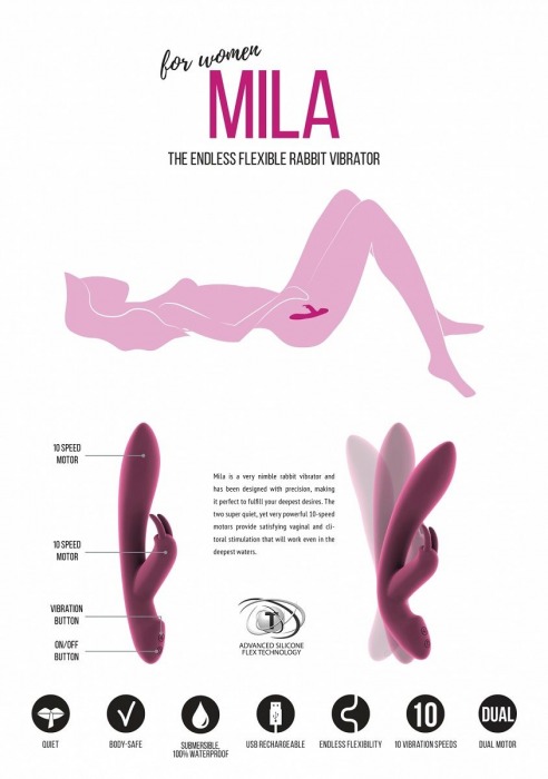 Розовый вибратор с клиторальным отростком Mila - 22 см. - Shots Media BV