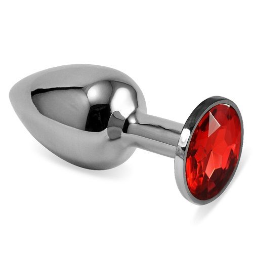 Серебристая анальная втулка с красным кристаллом - 7 см. - Джага-Джага - купить с доставкой в Тюмени