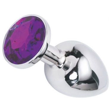 Серебристая анальная втулка с фиолетовым кристаллом - 7 см. - Джага-Джага - купить с доставкой в Тюмени