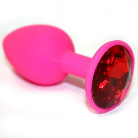 Розовая силиконовая анальная втулка с красным кристаллом - 7,3 см. - Джага-Джага - купить с доставкой в Тюмени