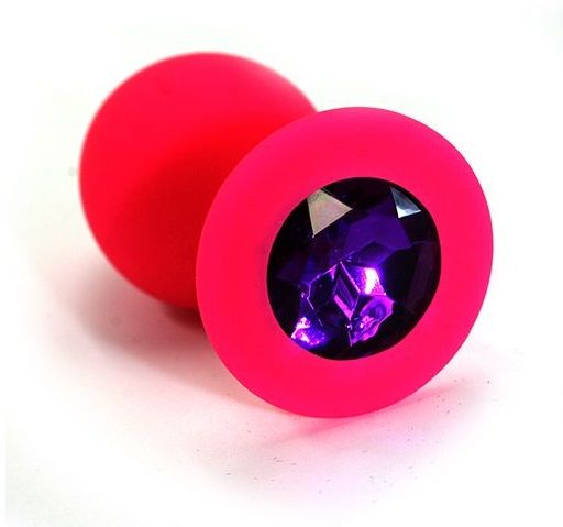 Розовая анальная втулка с фиолетовым кристаллом - 7,3 см. - Джага-Джага - купить с доставкой в Тюмени