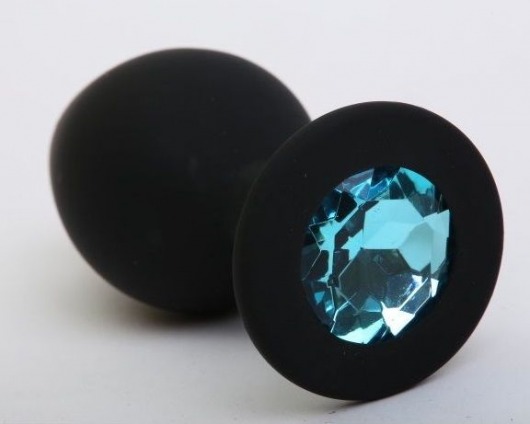 Чёрная анальная втулка с голубым кристаллом - 7,3 см. - Джага-Джага - купить с доставкой в Тюмени