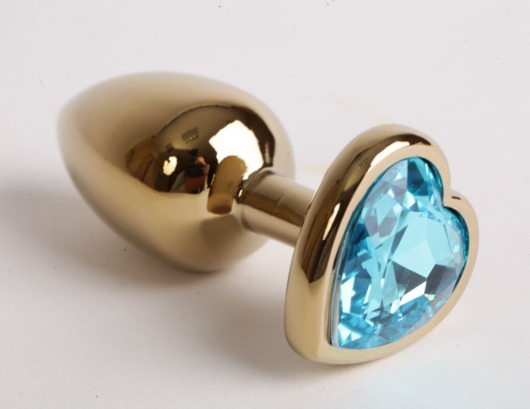 Золотистая анальная пробка с голубым кристаллом-сердцем - 9 см. - 4sexdreaM - купить с доставкой в Тюмени