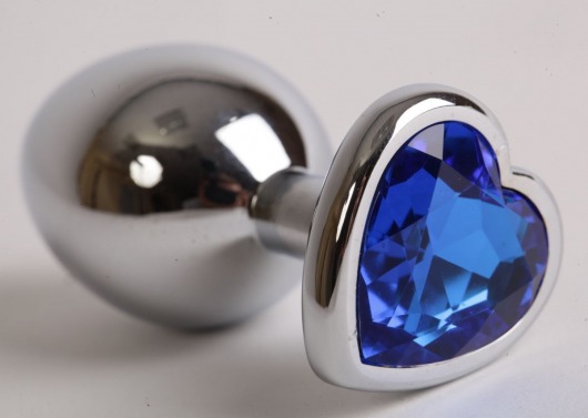 Серебристая анальная пробка с синим кристаллом-сердцем - 9 см. - 4sexdreaM - купить с доставкой в Тюмени