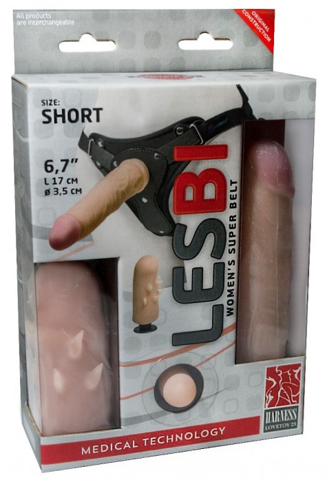 Телесный поясной страпон LESBI с вагинальной пробкой - 17 см. - LOVETOY (А-Полимер) - купить с доставкой в Тюмени