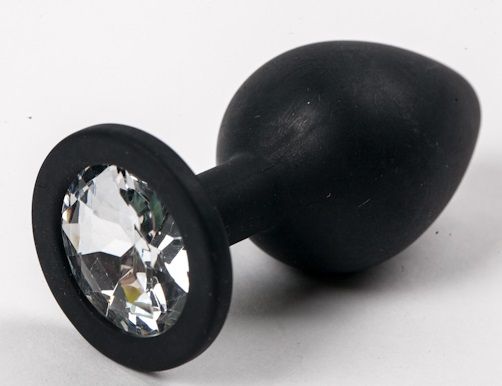 Чёрная анальная втулка с прозрачным кристаллом - 7,3 см. - Джага-Джага - купить с доставкой в Тюмени