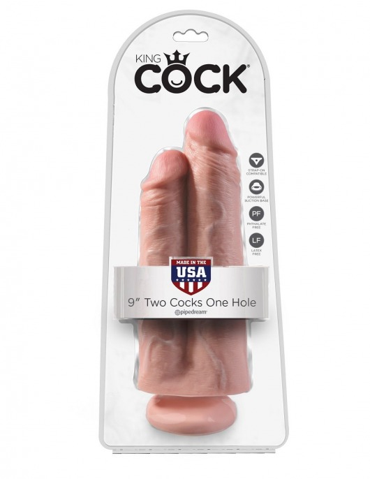 Телесный сдвоенный фаллоимитатор 9  Two Cocks One Hole - 25 см. - Pipedream