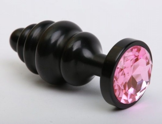 Черная фигурная анальная пробка с розовым кристаллом - 8,2 см. - 4sexdreaM - купить с доставкой в Тюмени