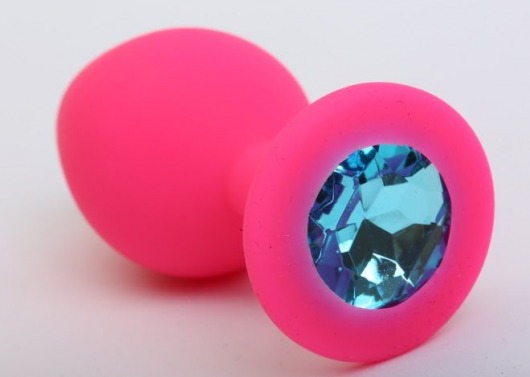 Розовая силиконовая анальная пробка с голубым стразом - 9,5 см. - 4sexdreaM - купить с доставкой в Тюмени