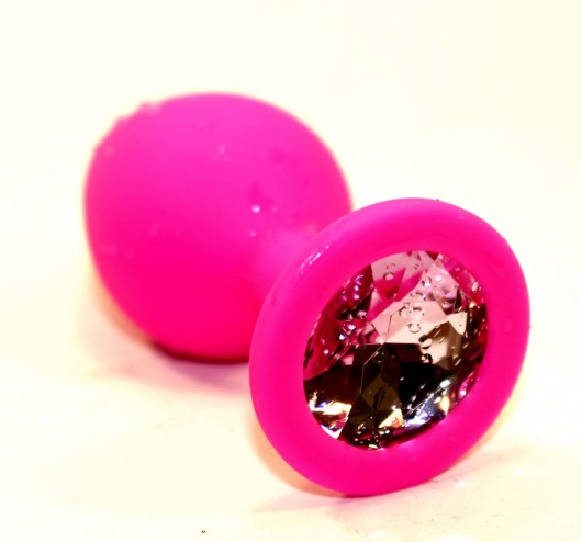 Розовая силиконовая анальная пробка с розовым стразом - 9,5 см. - 4sexdreaM - купить с доставкой в Тюмени