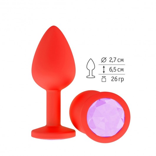 Красная анальная втулка с сиреневым кристаллом - 7,3 см. - Джага-Джага - купить с доставкой в Тюмени