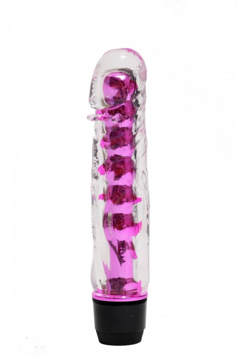 Прозрачно-розовой вибратор с пупырышками - 17,5 см. - 4sexdreaM