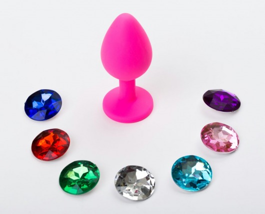 Розовая малая силиконовая пробка с 7 сменными кристаллами - 7,1 см. - 4sexdreaM - купить с доставкой в Тюмени