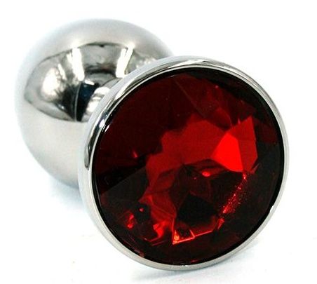 Серебристая хромированная анальная пробка с красным кристаллом - 7 см. - Kanikule - купить с доставкой в Тюмени